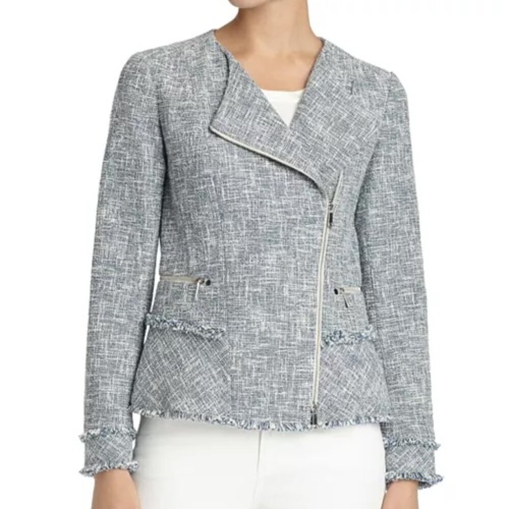 Lafayette 148 New York Owen Tweed Moto Jacket Size 10